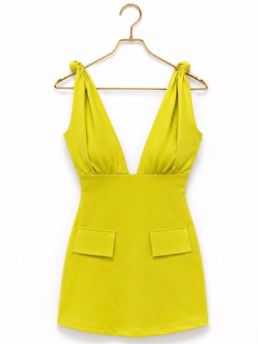 Fashion Nova Bright Lime Knot-Shoulder Mini Dress - Picture 4 of 5
